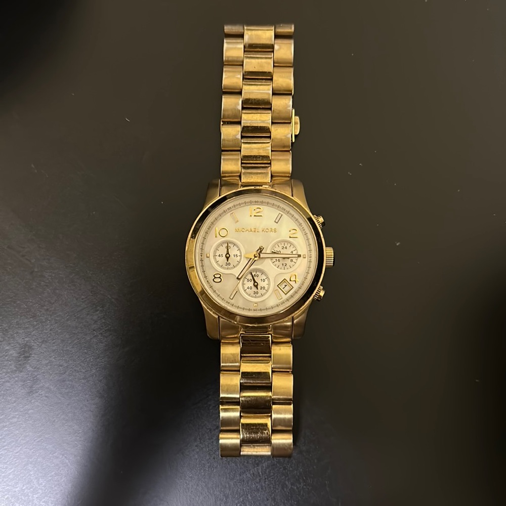 Michael Kors Stainless Steel Gold Watch with Pearl Face